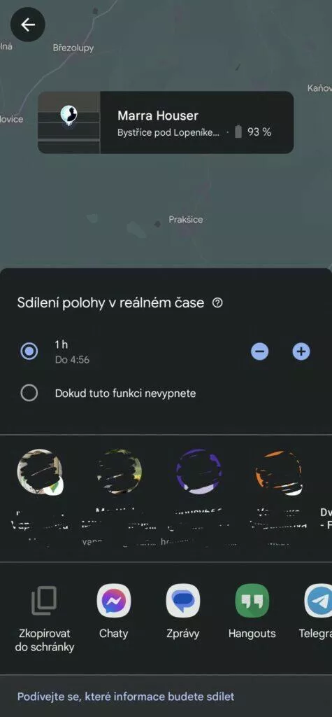 Mapy Google sdílení polohy oznámení zapnutí sdílení 4 sdílení