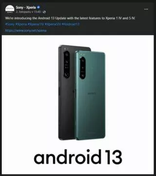 Sony Xperia 1 IV Sony Xperia 5 IV Android 13 update oznámení