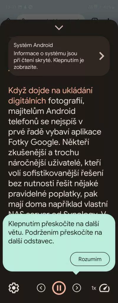 čtení nahlas česky android