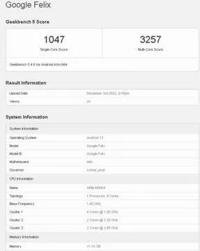 google pixel fold geekbench