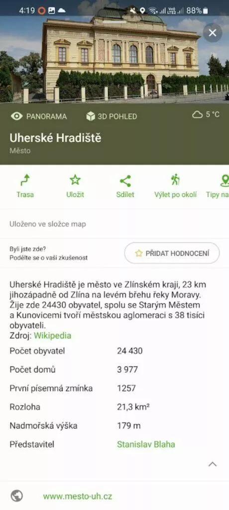 Mapy.cz nové strukturované informace místa Uherské Hradiště