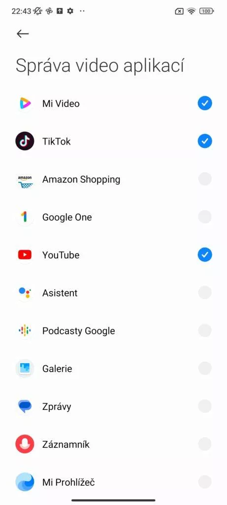 správa video aplikací miui