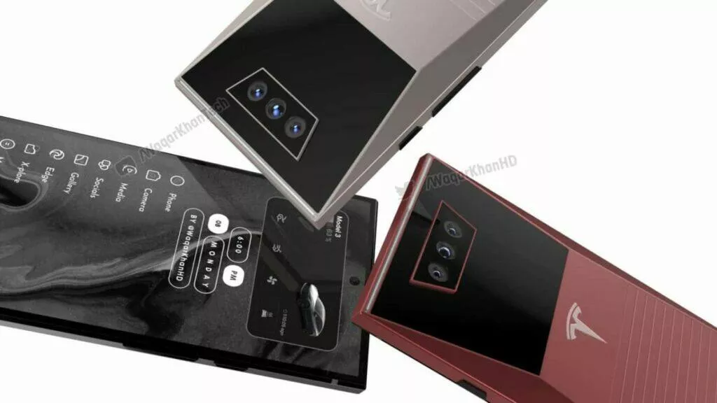 tesla cyberphone mobil telefon koncept zada displej
