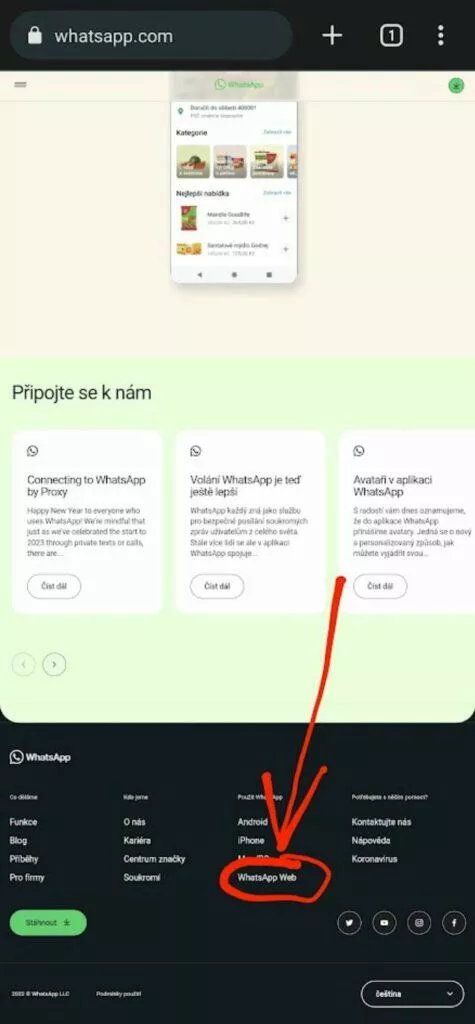 WhatsApp aplikace duální přihlášení druhý mobil návod Web 3 patička