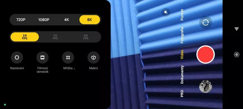 Xiaomi 12T Pro 8K video aplikace fotoaparát