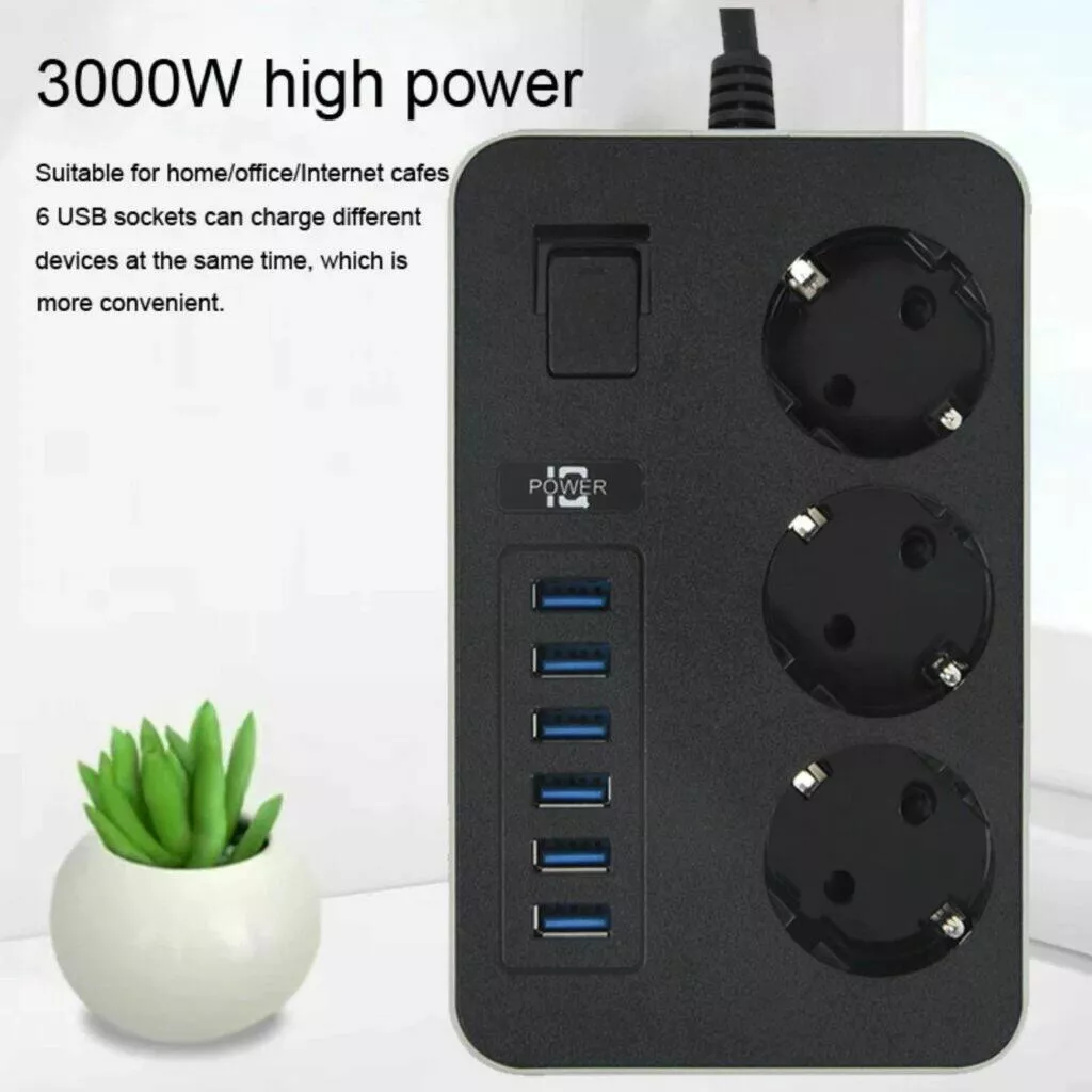Zásuvkový rozbočovač se šesti USB