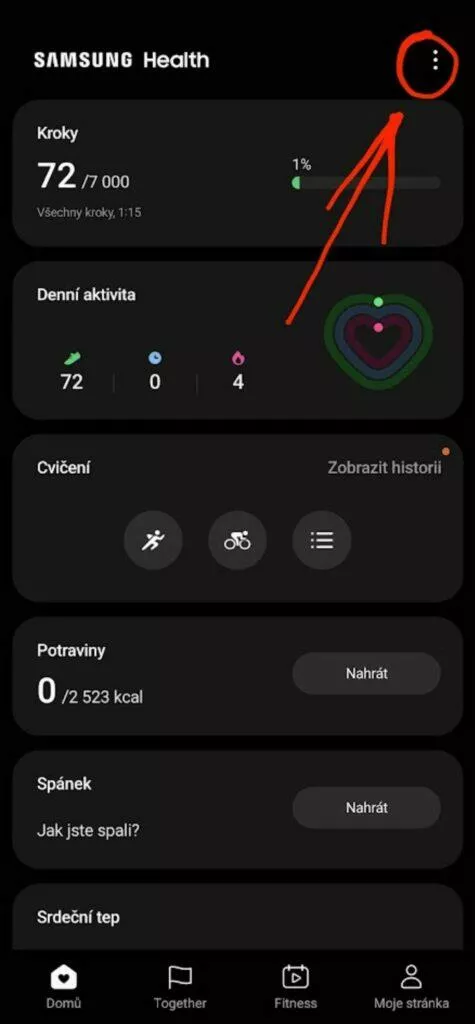 Google Fit Samsung Health synchronizace dat zdraví Health Connect návod Nastavení aplikace Samsung Health 1