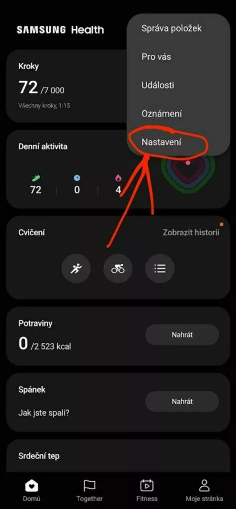 Google Fit Samsung Health synchronizace dat zdraví Health Connect návod Nastavení aplikace Samsung Health 2