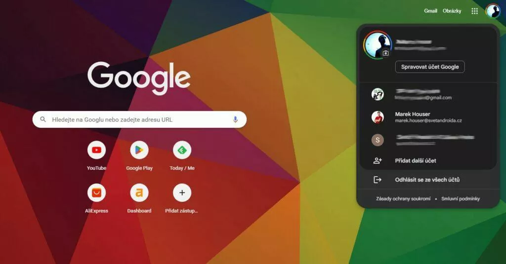 přepínání účtů Material You Google Chrome