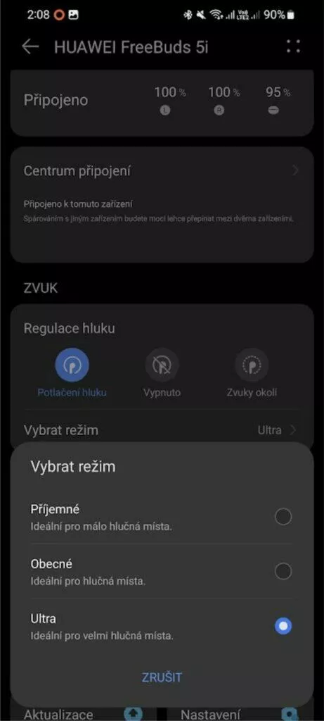 aplikace AI Life režimy ANC