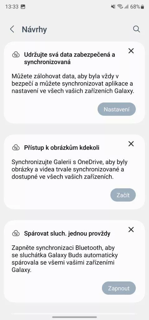 Doporučené návrhy nastavení One UI 5.1
