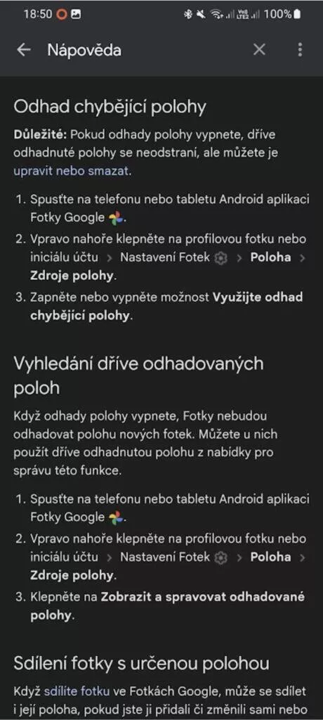 Fotky Google analýza pozadí odhad chybějící polohy nastavení mazání úprava