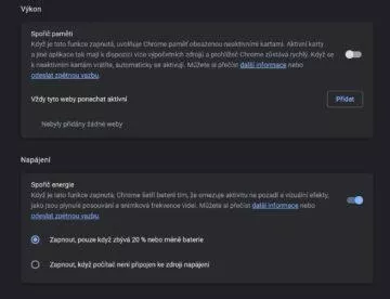 google chrome spořič energie spořič paměti