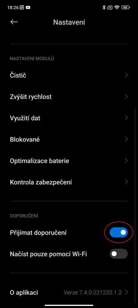 optimalizace vypnutí reklam miui