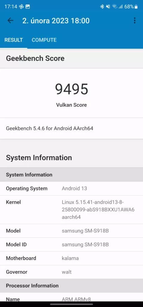 Samsung Galaxy S23 Ultra Geekbench Vulkan