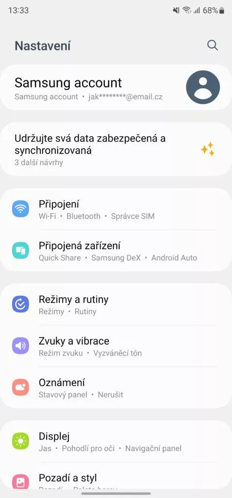 Samsung Galaxy S23 Ultra nastavení