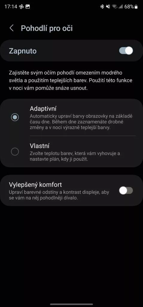 samsung galaxy s23 ultra pohodlí pro oči