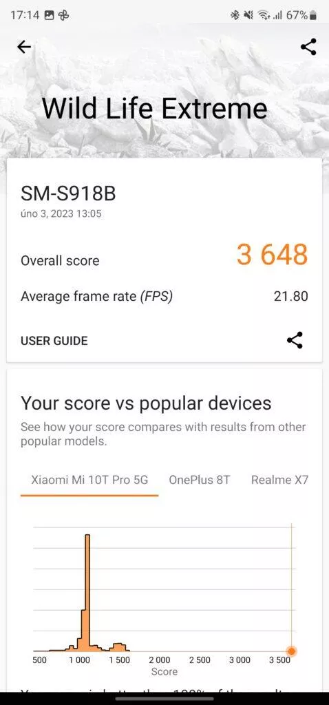 Samsung Galaxy S23 Ultra Wildlife Extreme 3DMark