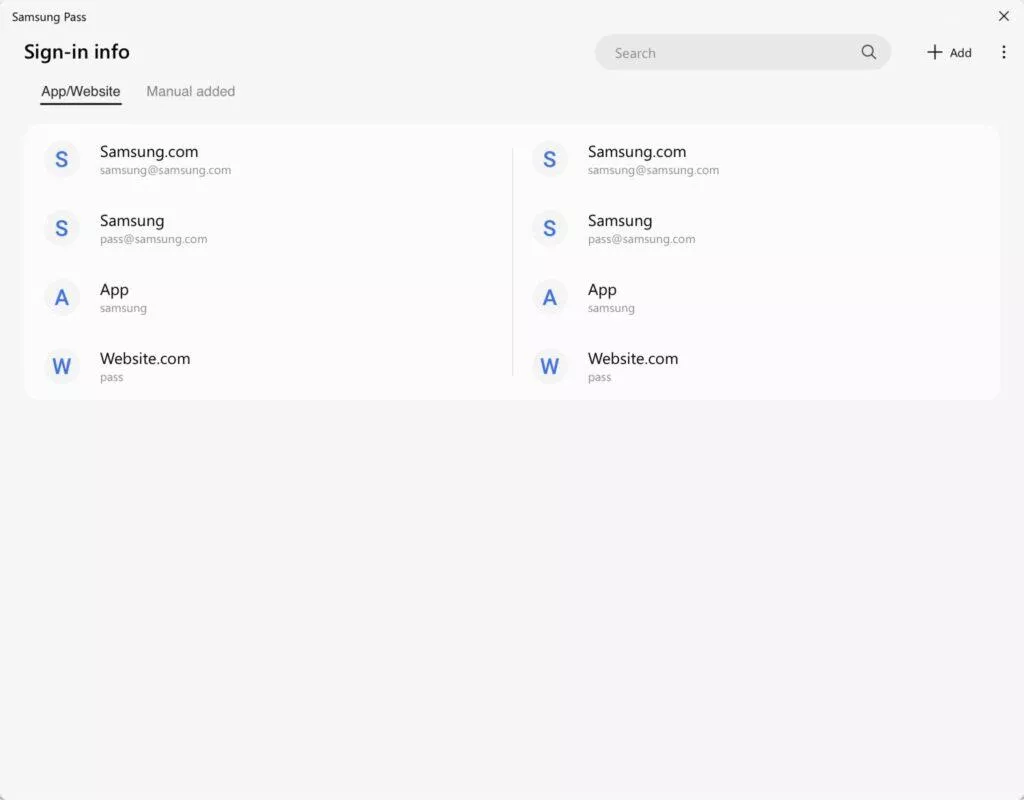 Samsung pass Windows aplikace správce hesel stránky aplikace
