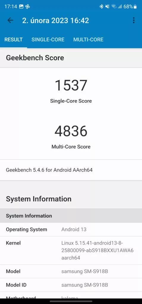 Geekbench 5 Galaxy S23 Ultra