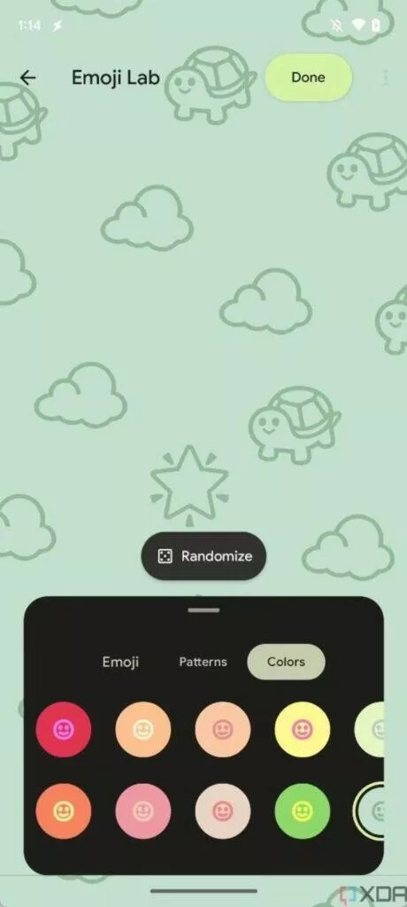Android 14 Emoji tapety editor barvy