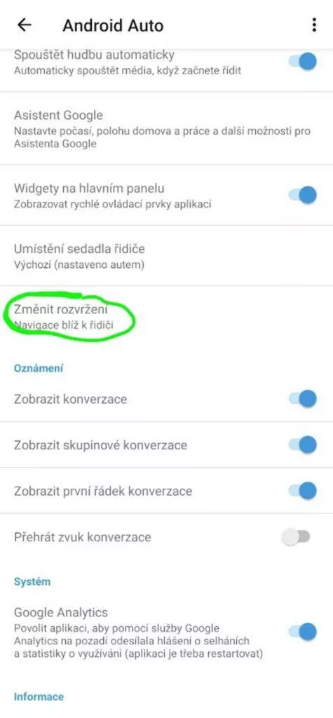 Android Auto Coolwalk UI změnit rozvržení zobrazení přepínač nastavení
