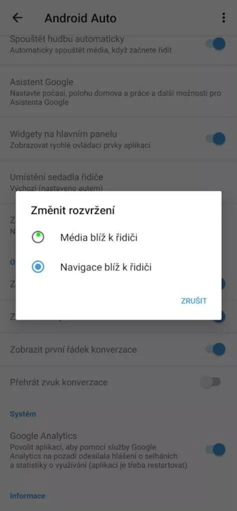 Android Auto Coolwalk UI změnit rozvržení zobrazení přepínač nastavení média navigace