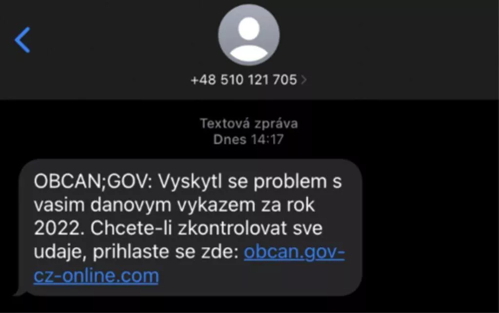 eGov podvod Portál občana SMS e-maily ukázka daně