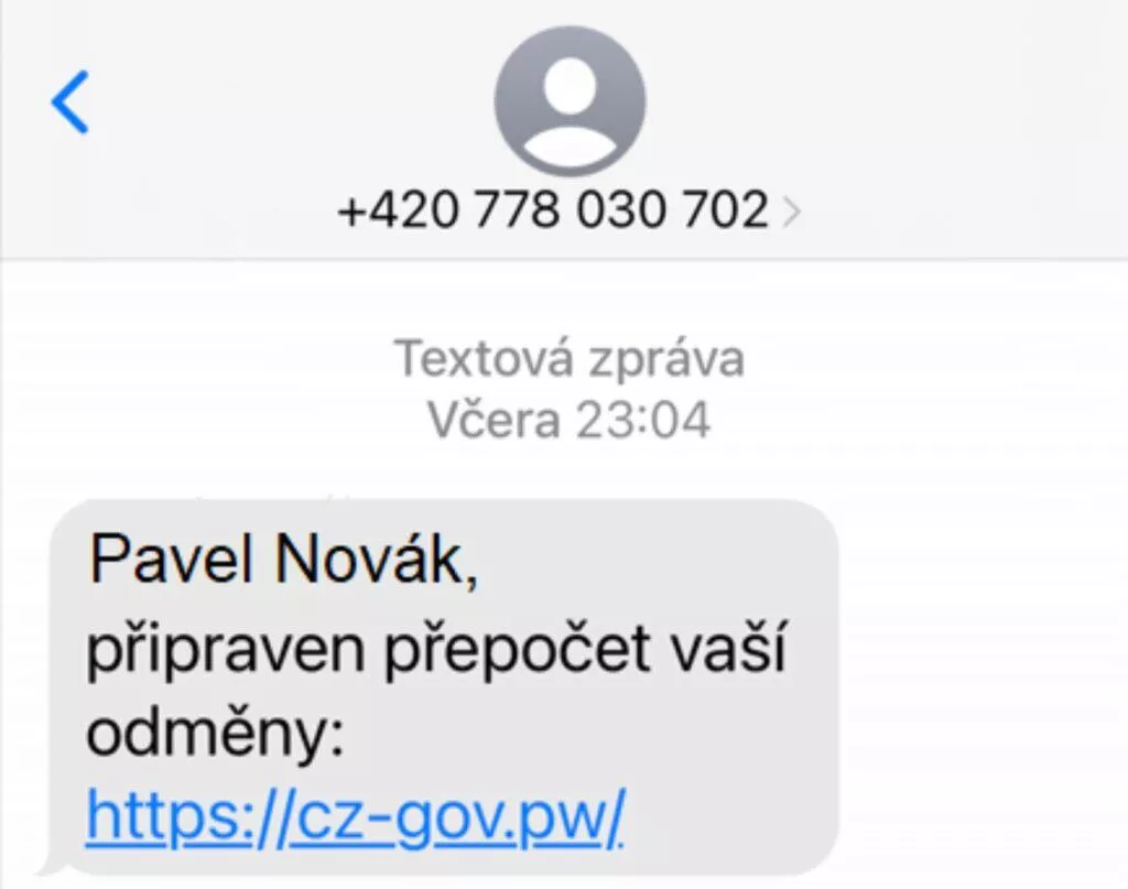 eGov podvod Portál občana SMS e-maily ukázka přepočet