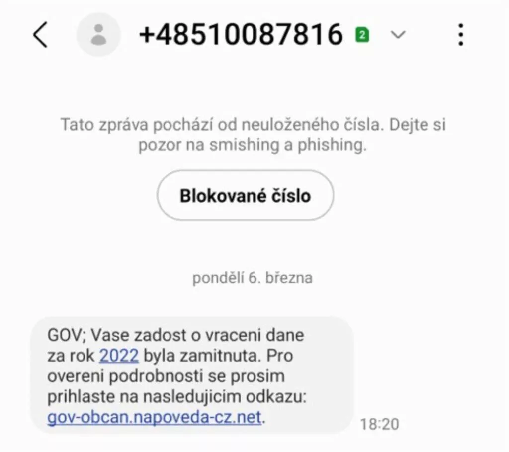 eGov podvod Portál občana SMS e-maily ukázka vrácení