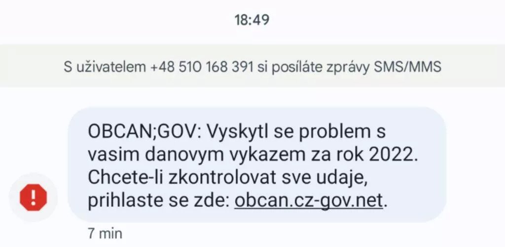 eGov podvod Portál občana SMS e-maily ukázka výkaz