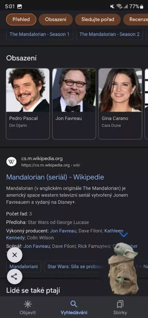 google vyhledavani mandalorian baby yoda grogu easter egg vysledky