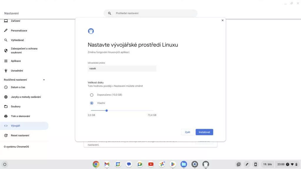 ChromeOS linux aplikace
