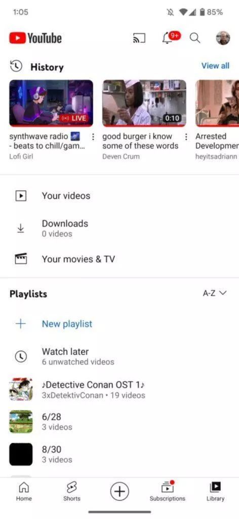 YouTube aplikace playlisty nový carousel redesign původní vzhled