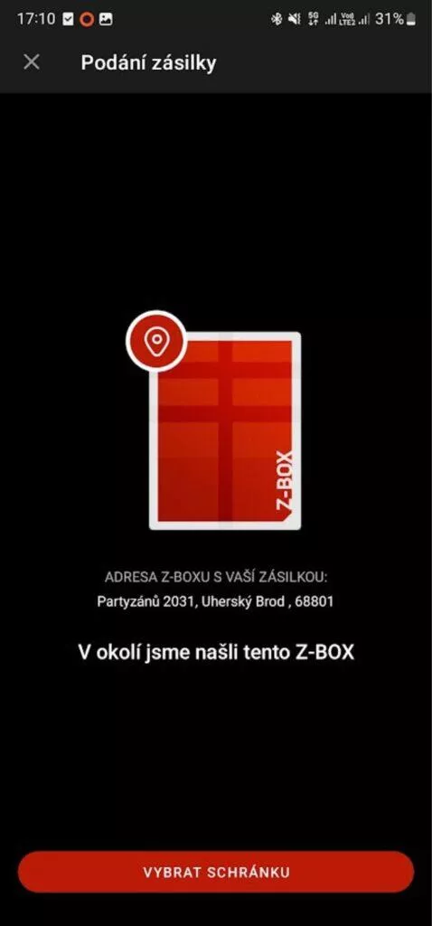 Z-BOX podání Zásilkovna Android aplikace 3 nalezený Z-BOX