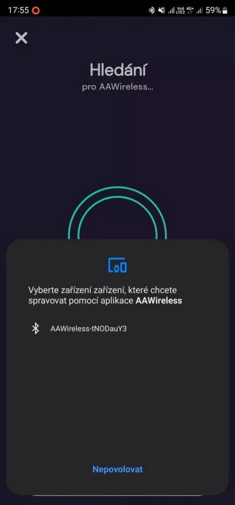 AAWireless bezdrátové Android Auto minirecenze aplikace 3 hledání
