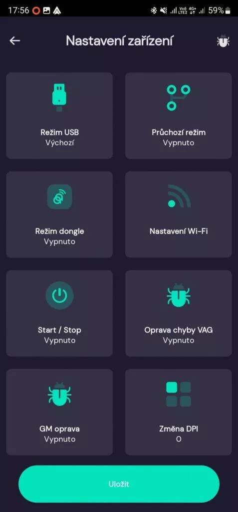 AAWireless bezdrátové Android Auto minirecenze aplikace 5 nabídka