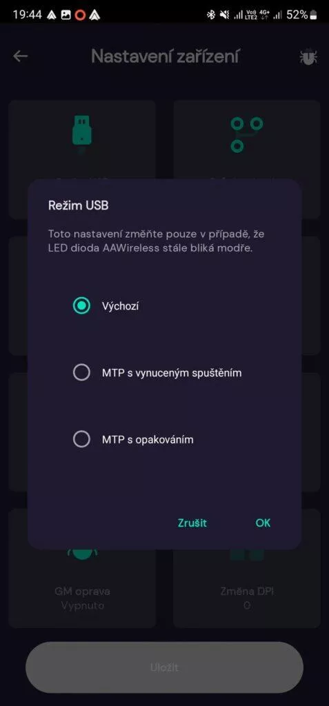 AAWireless bezdrátové Android Auto minirecenze aplikace 7 režim USB