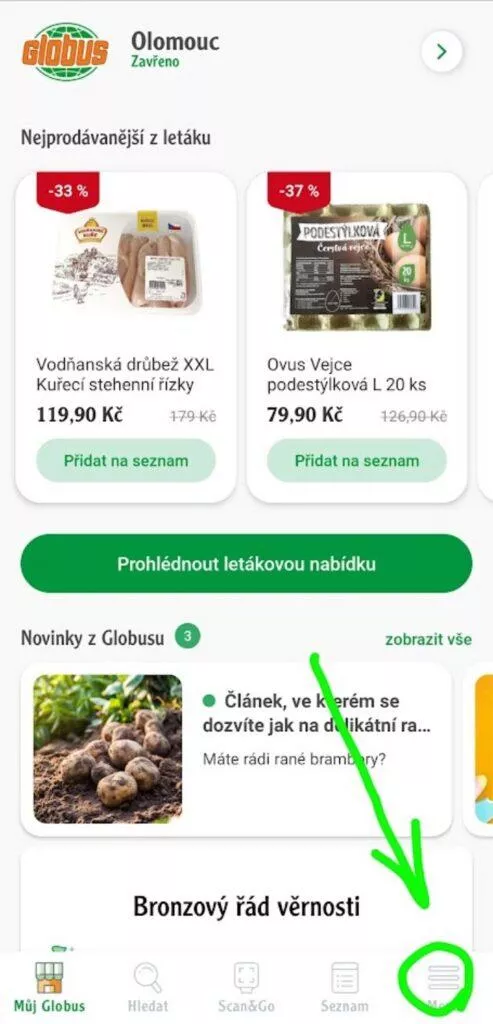 digitální účtenky aplikace návod Globus menu