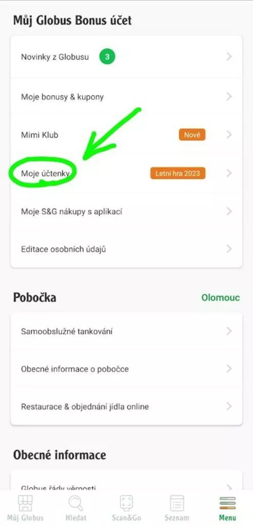 digitální účtenky aplikace návod Globus účtenky