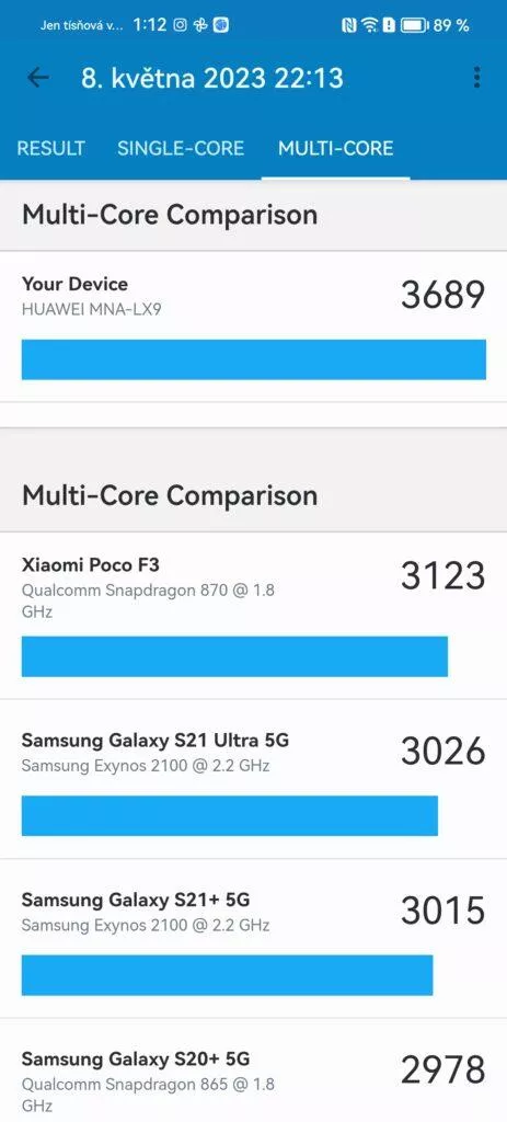 Geekbench Huawei P60 Pro více jader