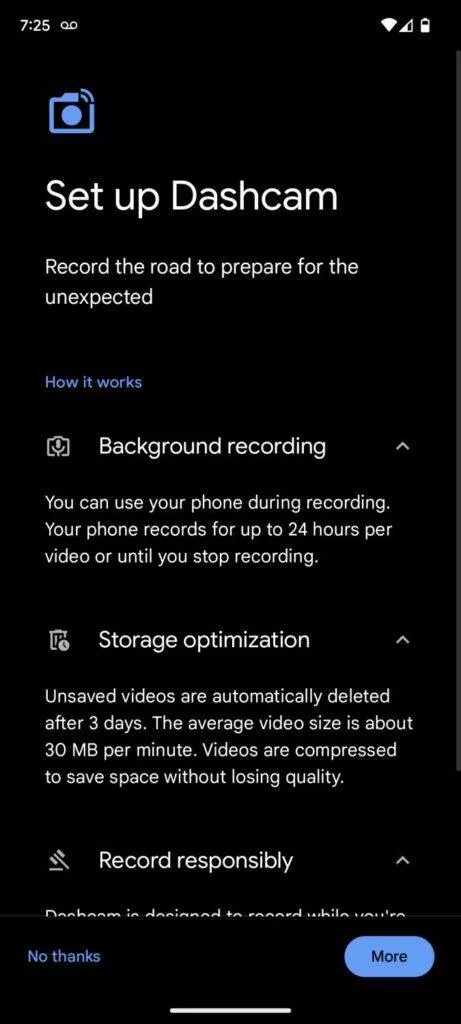 Google Android mobil telefon palubní kamera Personal Safety nastavení na pozadí