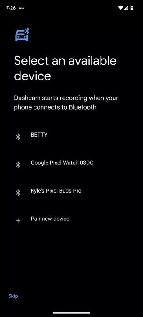 Google Android mobil telefon palubní kamera Personal Safety zařízení nastavení