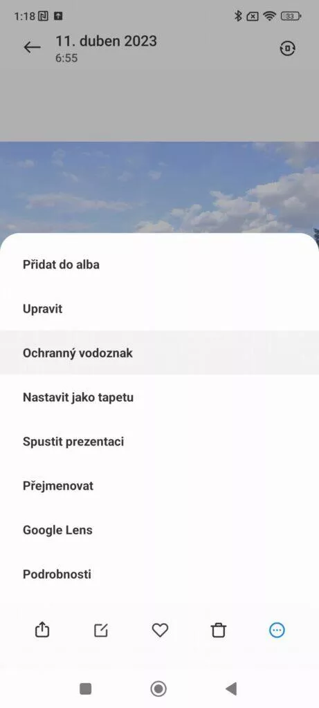 MIUI 14 Ochranný vodoznak na fotky menu