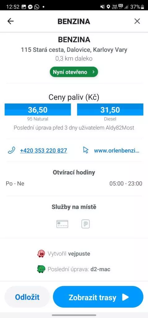waze ceny paliva