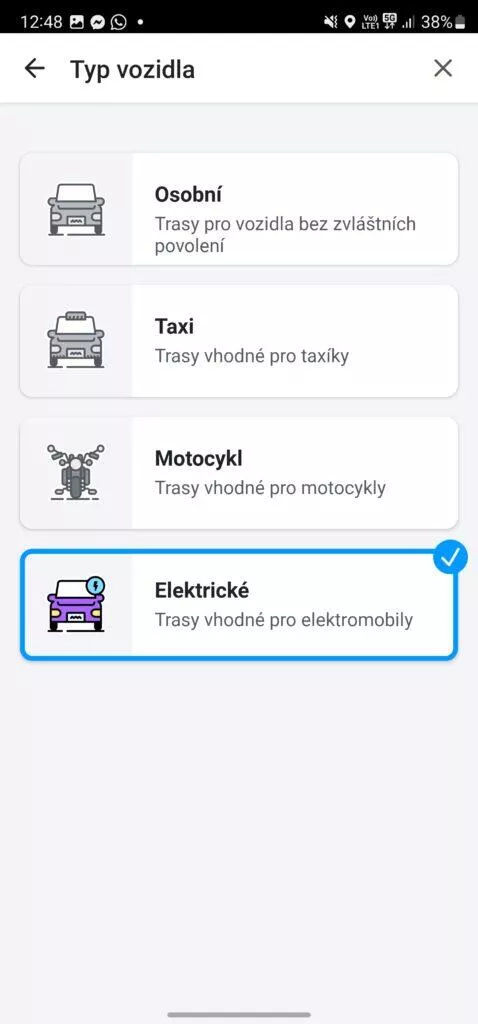 waze typ vozidla