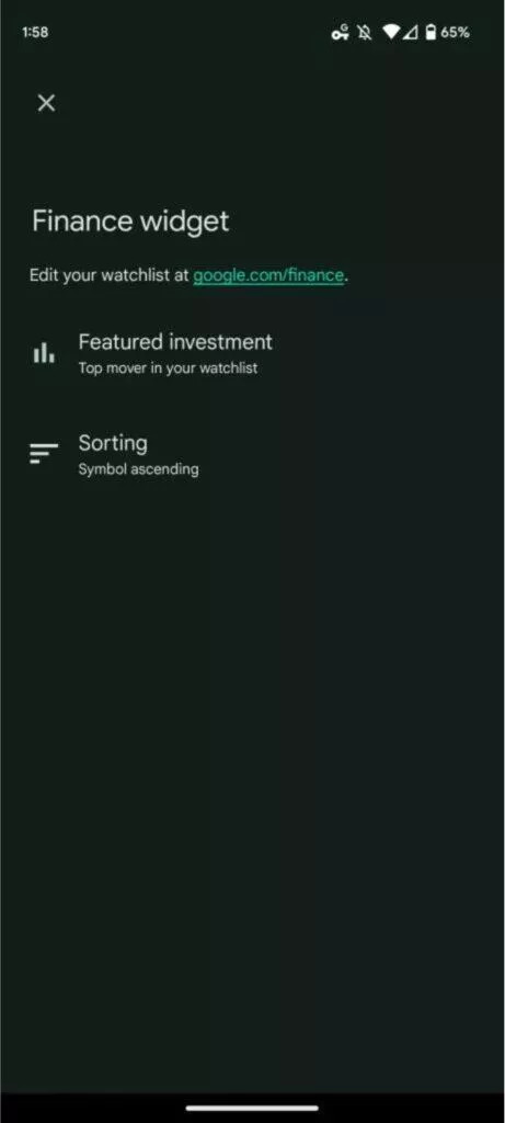 Google aplikace widget finance watchlist akcie kryptoměny nastavení