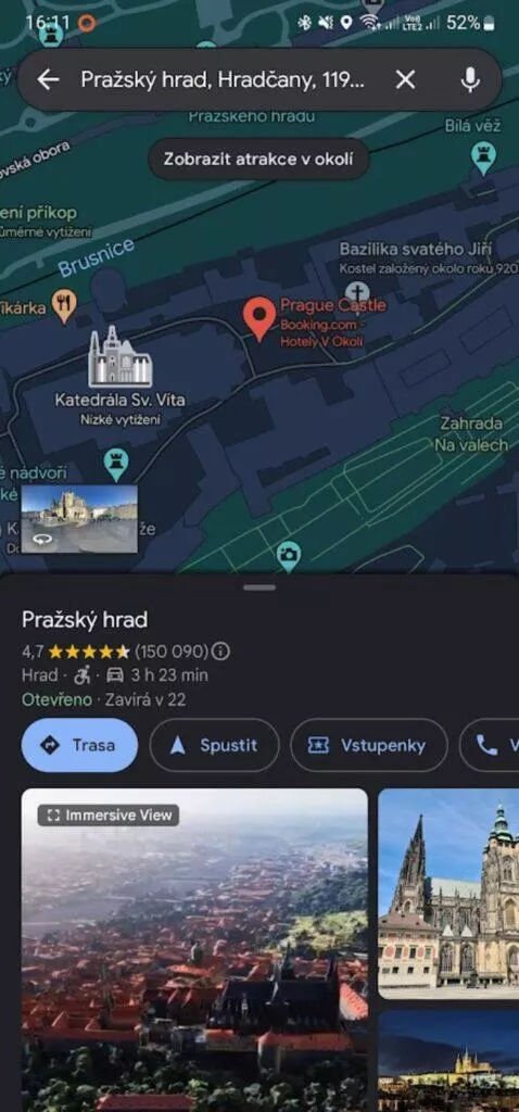 Immersive View Mapy Google ČR Pražský hrad 1 mapa