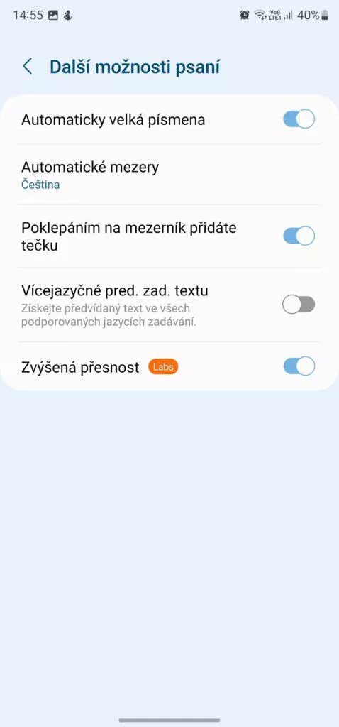 zvýšená přesnost samsung klávesnice