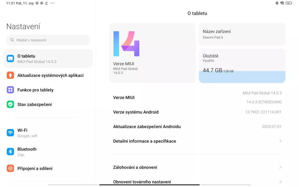 miui for pad nastavení